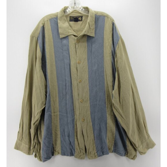 Nat Nast Shirt XL Blue Luxury Silk Button Up Original Resort Wear Y2K* - Picture 1 of 11